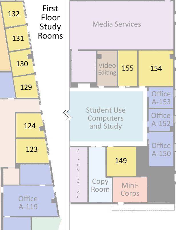 map of first floor study rooms