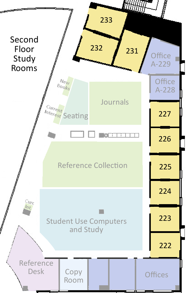 Map of second floor study rooms